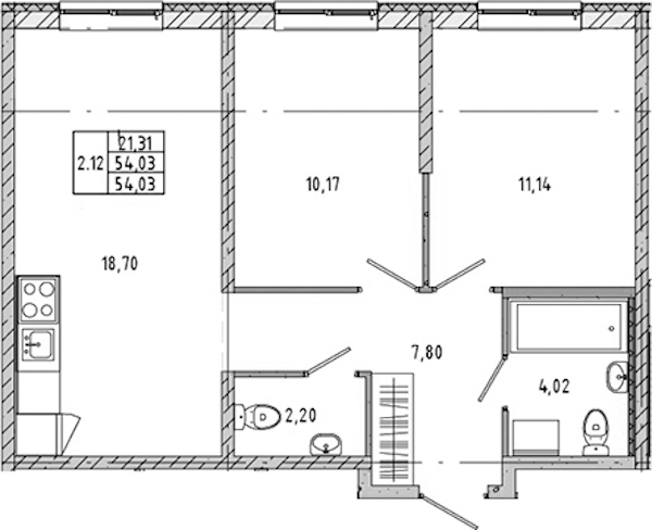 2-комнатная квартира 54.08 м², 1/17 эт., ЖК «Новые горизонты 2»